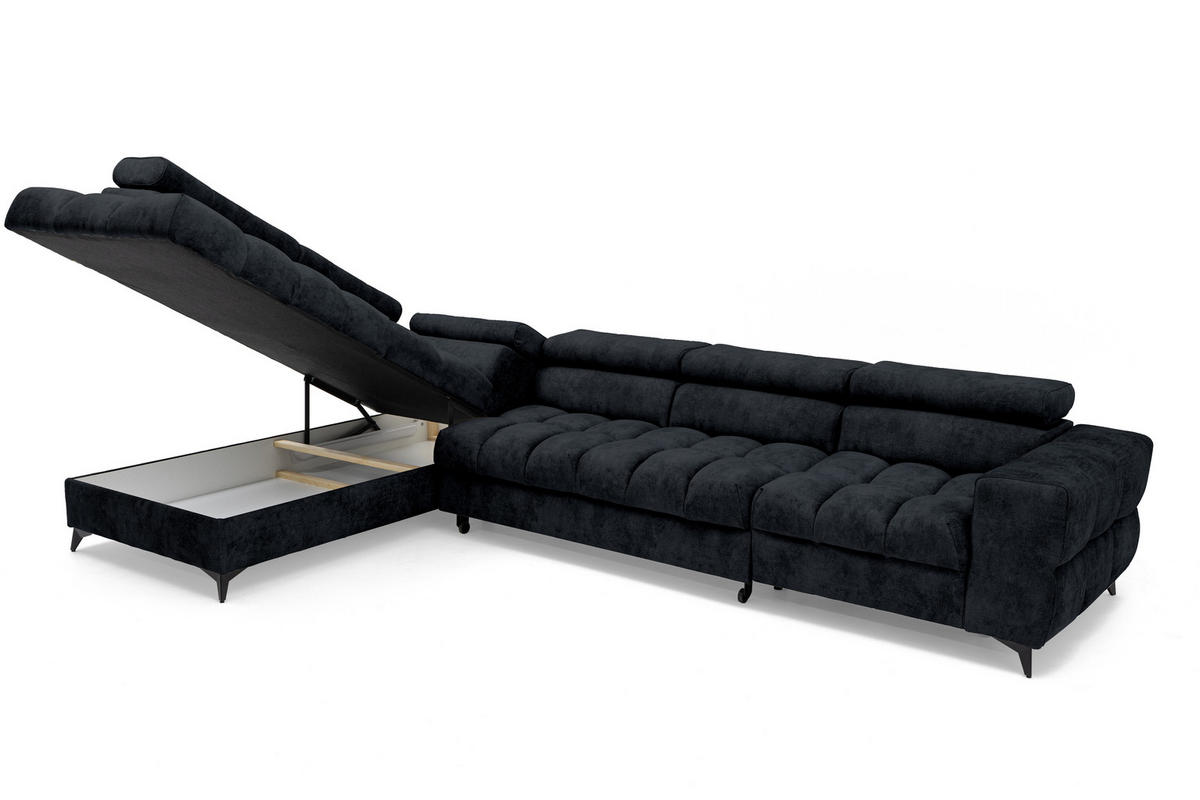 ECKSOFA Pudding Maxi mit Schlaffunktion und Bettkasten - Schwarz, Textil (350/203cm) - Muffo