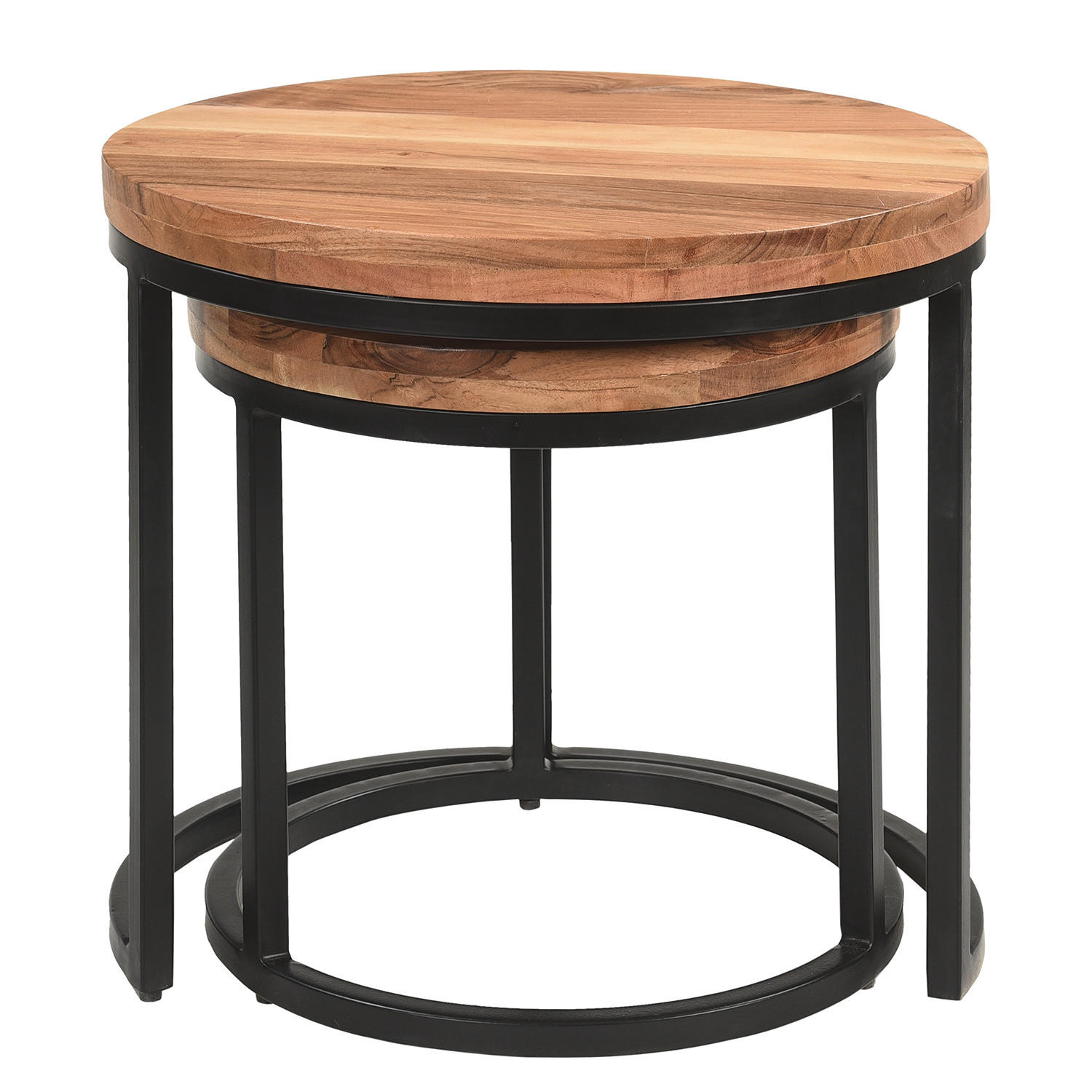 COUCHTISCH - Akazie massiv / Metall, 2er-Set - Akaziefarben, Holz (50/50/45cm) - home24