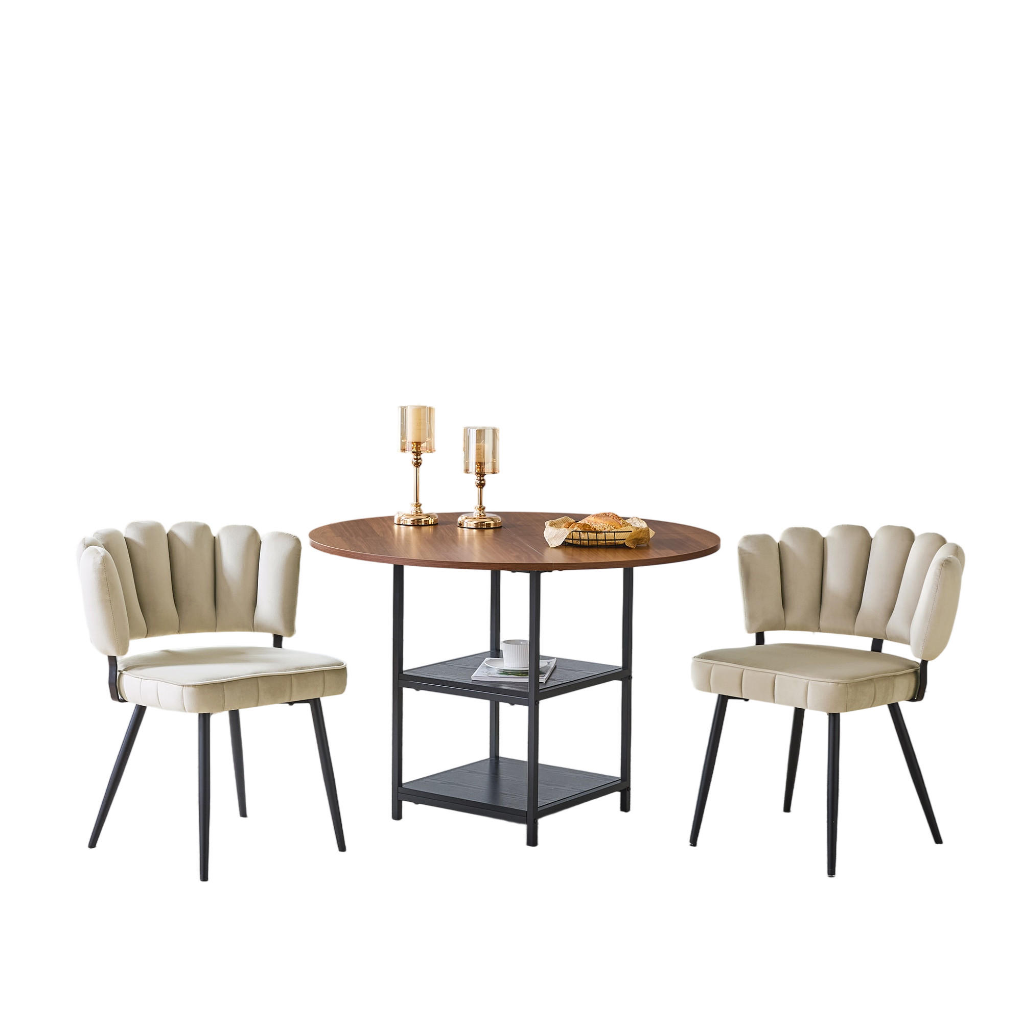 ESSGRUPPE DE-39440 3-teilig, mit doppelter Ablage und 2 Stühlen Hellbraun - Hellbraun, Holzwerkstoff (107/75/107cm) - ComfortXL
