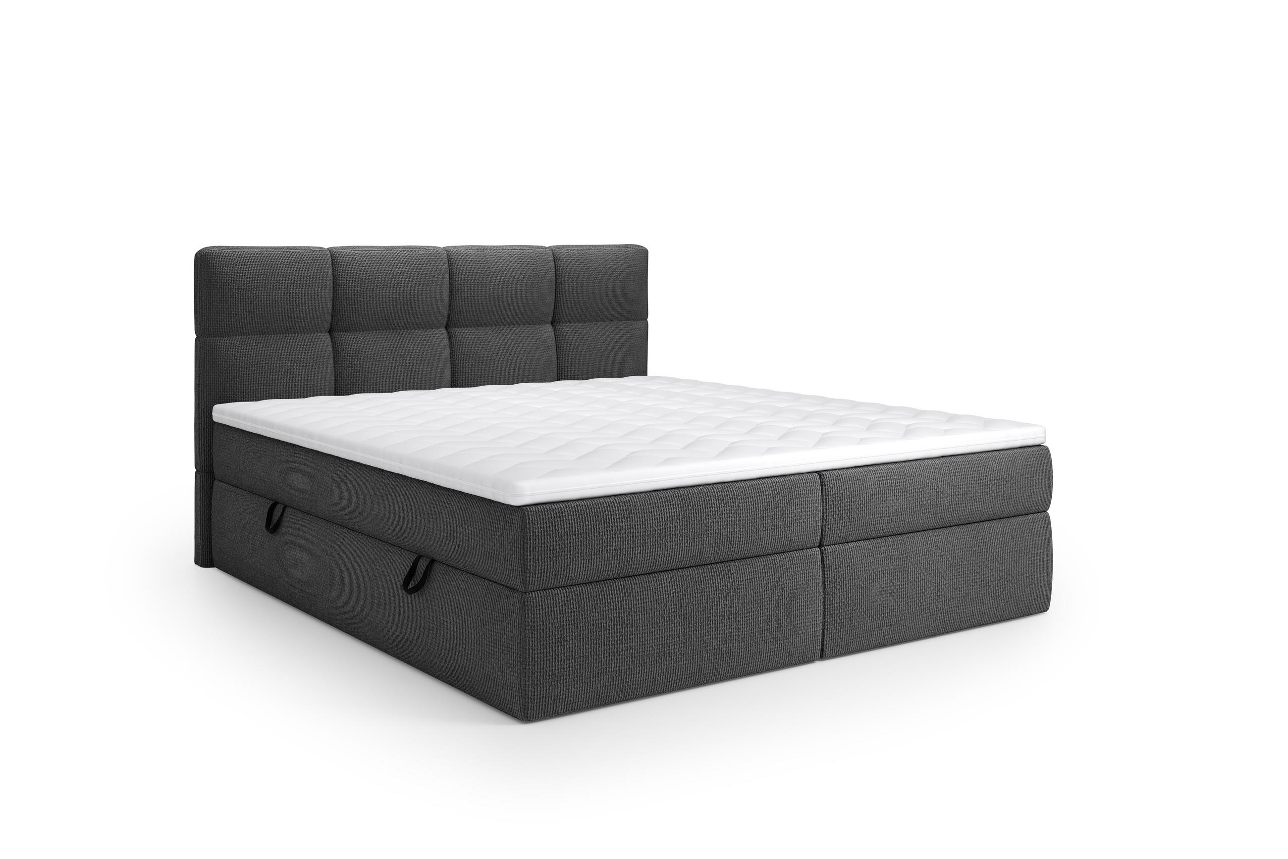 BOXSPRINGBETT RUHE 180x200 cm mit Bettkasten und Kaltschaum-Topper – Anthrazitgrau - Anthrazit, Textil (180/200cm) - MebleHot