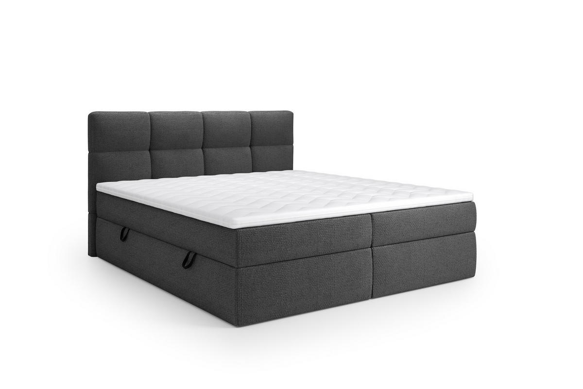 BOXSPRINGBETT Ruhe 180x200 – in anthrazitgrau, Kaltschaum-Topper, großem Bettkasten - Anthrazit, Textil (180/200cm)