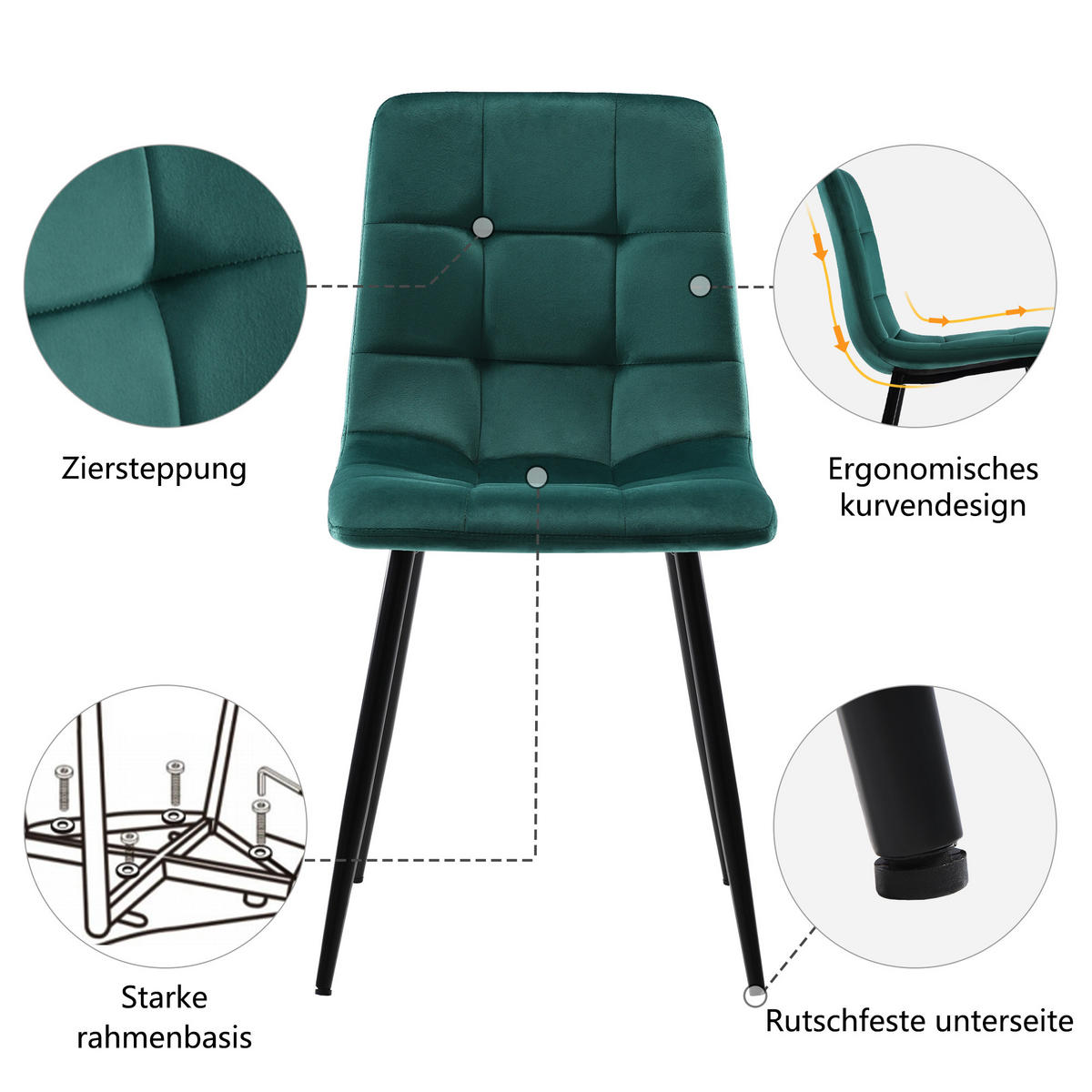 ESSZIMMER-SET 5-teilig mit Küchentisch 120x70 und vier grünen Samtstühlen für Küche und Wohnbereich, weiß-grün - Grün, Holzwerkstoff (70/74/120cm) - Luhomfu