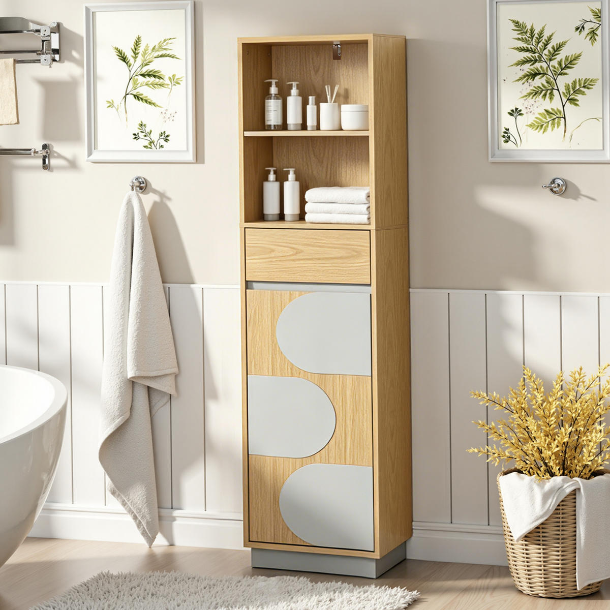 BADEZIMMERSCHRANK 166 cm - Akaziefarben, Holz (30/165/40cm)