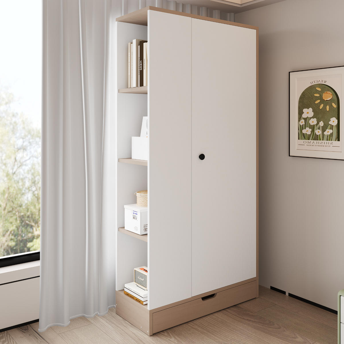 KLEIDERSCHRANK 70x40x170cm 1 Tür Einlegeböden Natur Weiß - Multicolor, Holz (70/170/40cm) - FLIEKS