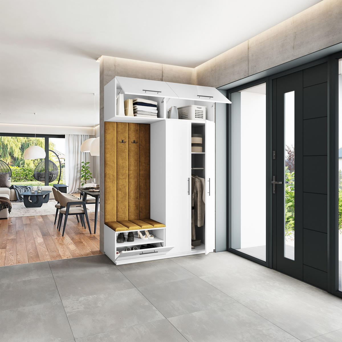 GARDEROBENSCHRANK REMA 150/240/60 cm Modern Garderobe-Set Weiß - Gelb/Weiß, Holzwerkstoff (150/240/60cm) - MASSENO