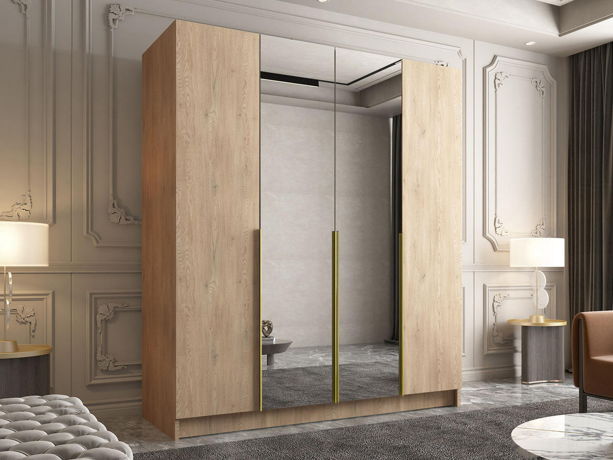 KLEIDERSCHRANK Santi II - Eichefarben/Goldfarben, Holzwerkstoff/Metall (200/215/58cm) - MIRJAN24
