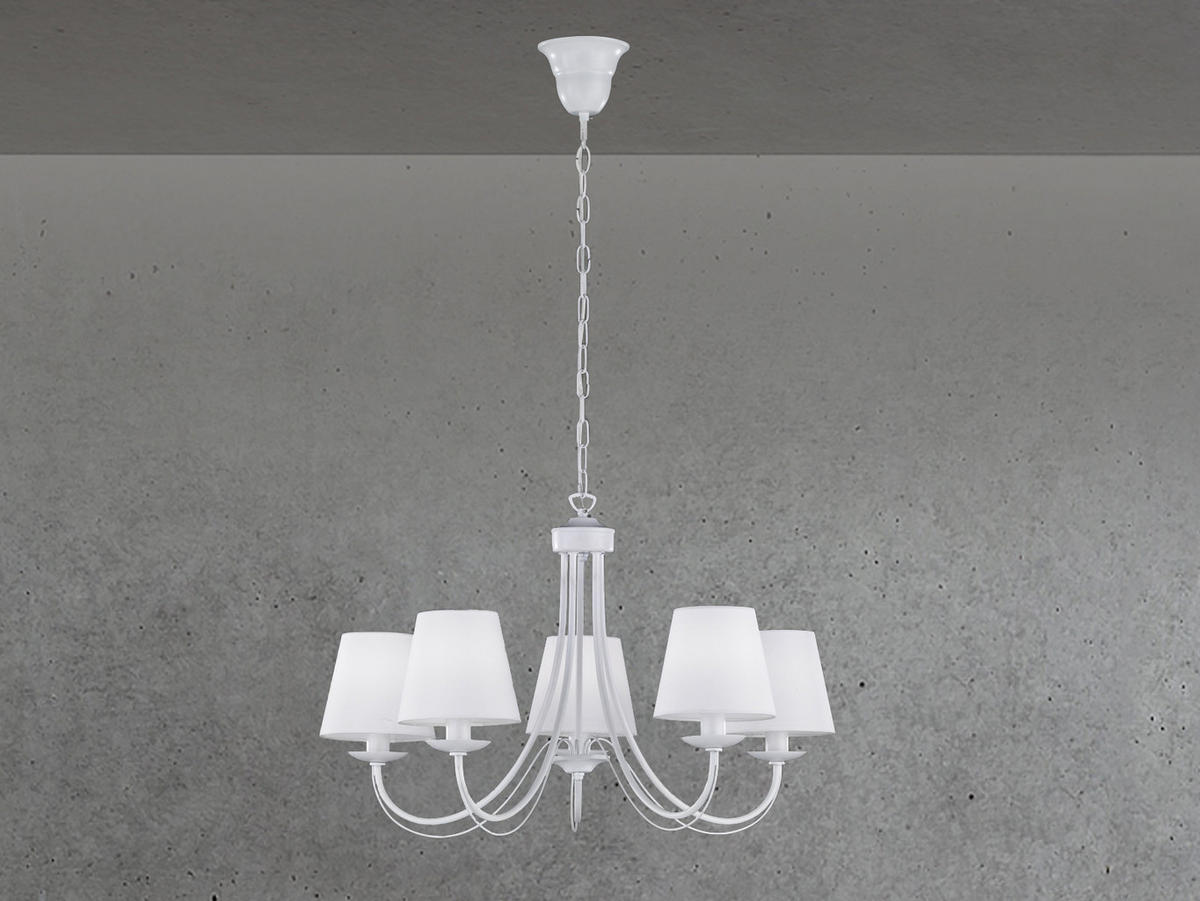 LED-KRONLEUCHTER Ø70cm, Lampenschirme Stoff Weiß - Weiß, Textil/Metall (70/70/150cm) - meineWunschleuchte
