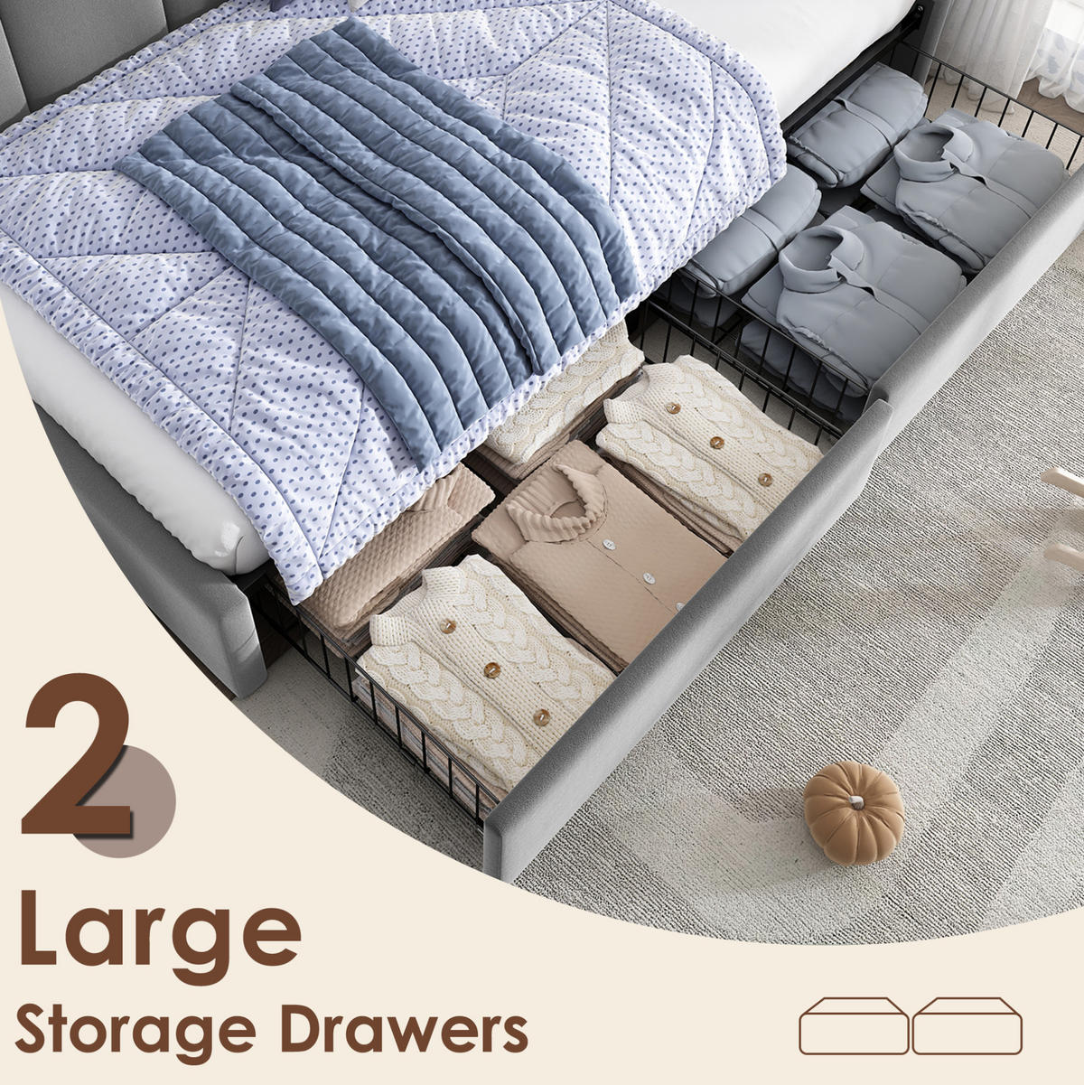 POLSTERBETT 90/200 cm Grau aus Samt mit 2 Schubladen - Grau, Textil (90/200cm) - OKMYHOME