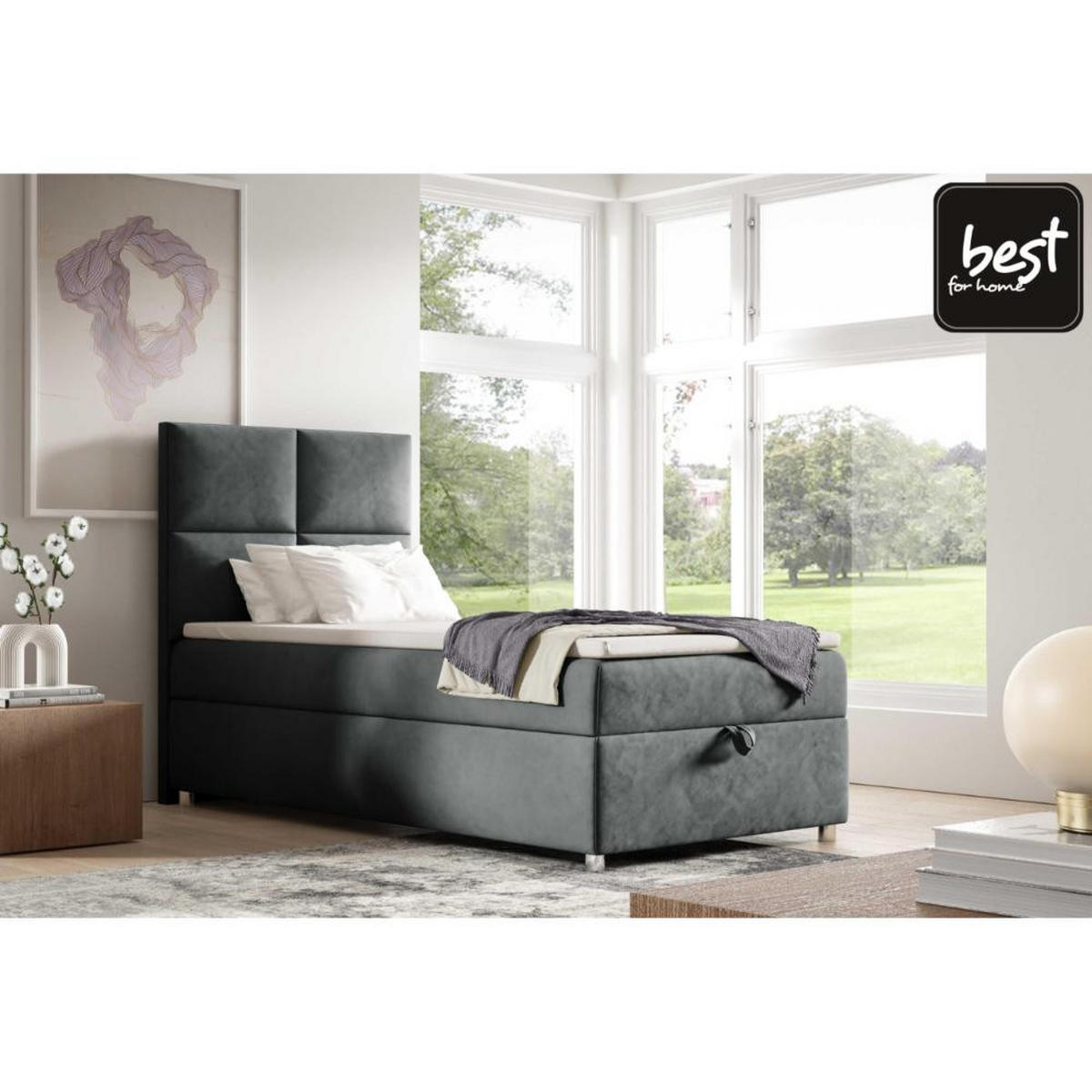 BOXBETT mit Bettkasten Trinity K2-SINGLE Bonellfederkern inkl - Graphitfarben, Holz/Holzwerkstoff (100/200cm) - Best For Home