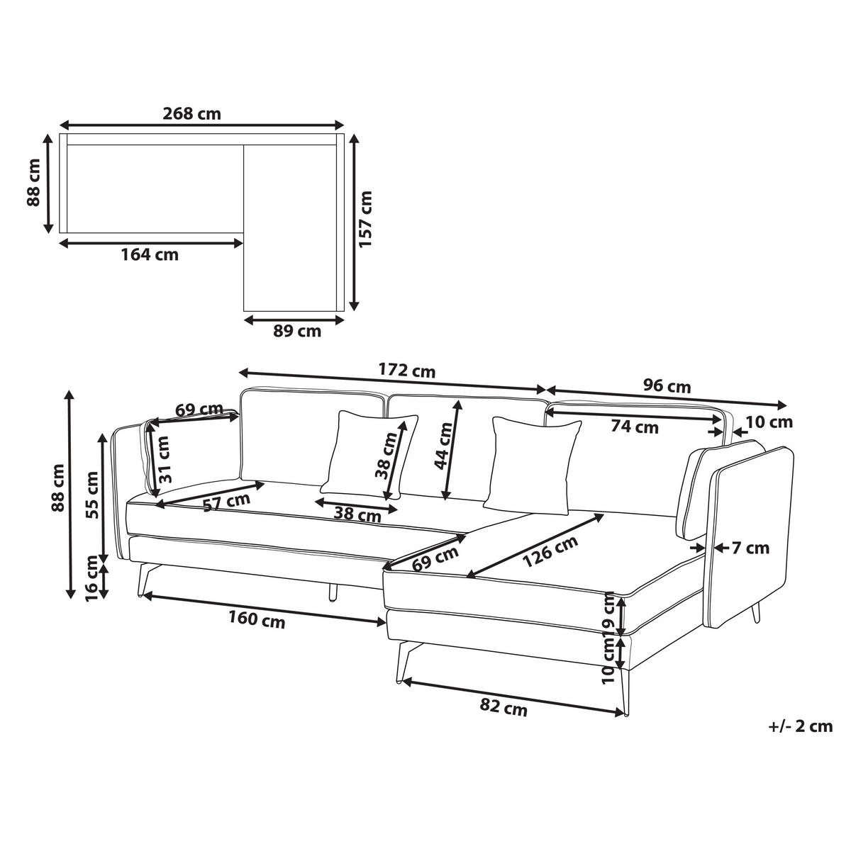 3-SITZER-ECKSOFA Samtstoff Beige Altan - Beige, Textil (268/157cm) - Beliani