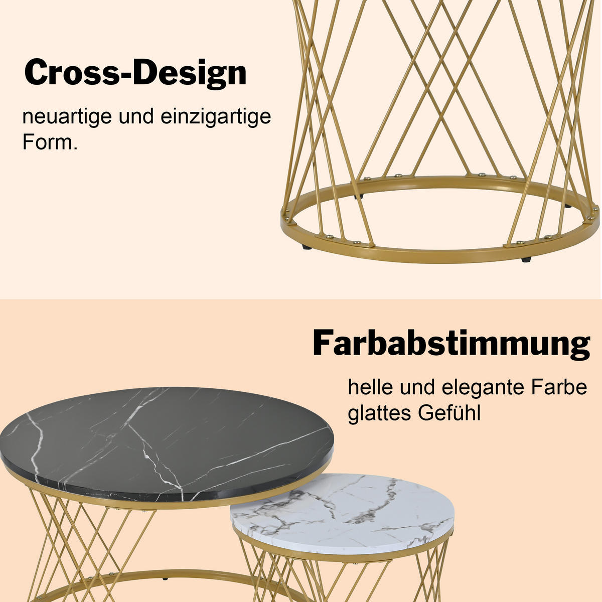 COUCHTISCH-SET 2er-Set Schwarz und Weiß - Schwarz, Holzwerkstoff (70/70/45cm) - Urban Meuble