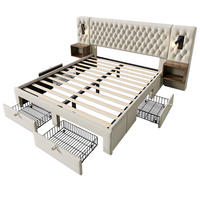 POLSTERBETT 160/200 cm DE-00759, in Beige, 2 Nachttischen und 4 Schubladen - Beige, Metall (160/200cm) - ComfortXL