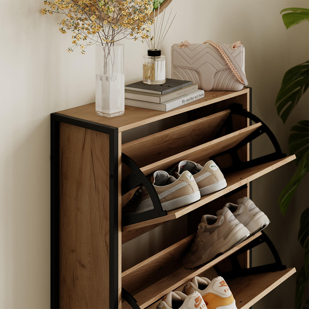 BOTNÍK NA BOTY Folda Dub Goldkraft/černá - černá/barva dubu, kompozitní dřevo (63/83/23.5cm) - Vicco