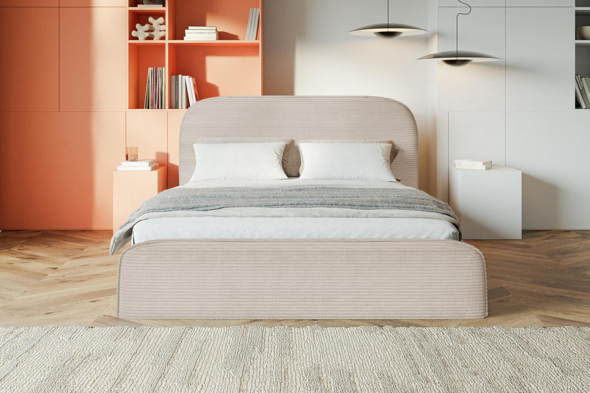 BETT 90x200 - Polsterbett mit Bettkasten und Holzrahmen - Modern Betten - Hochwertiger Poso-Stoff - Kollektion Vienna - Beige - Beige, Holz/Textil (90/200cm) - Alpi-Möbel