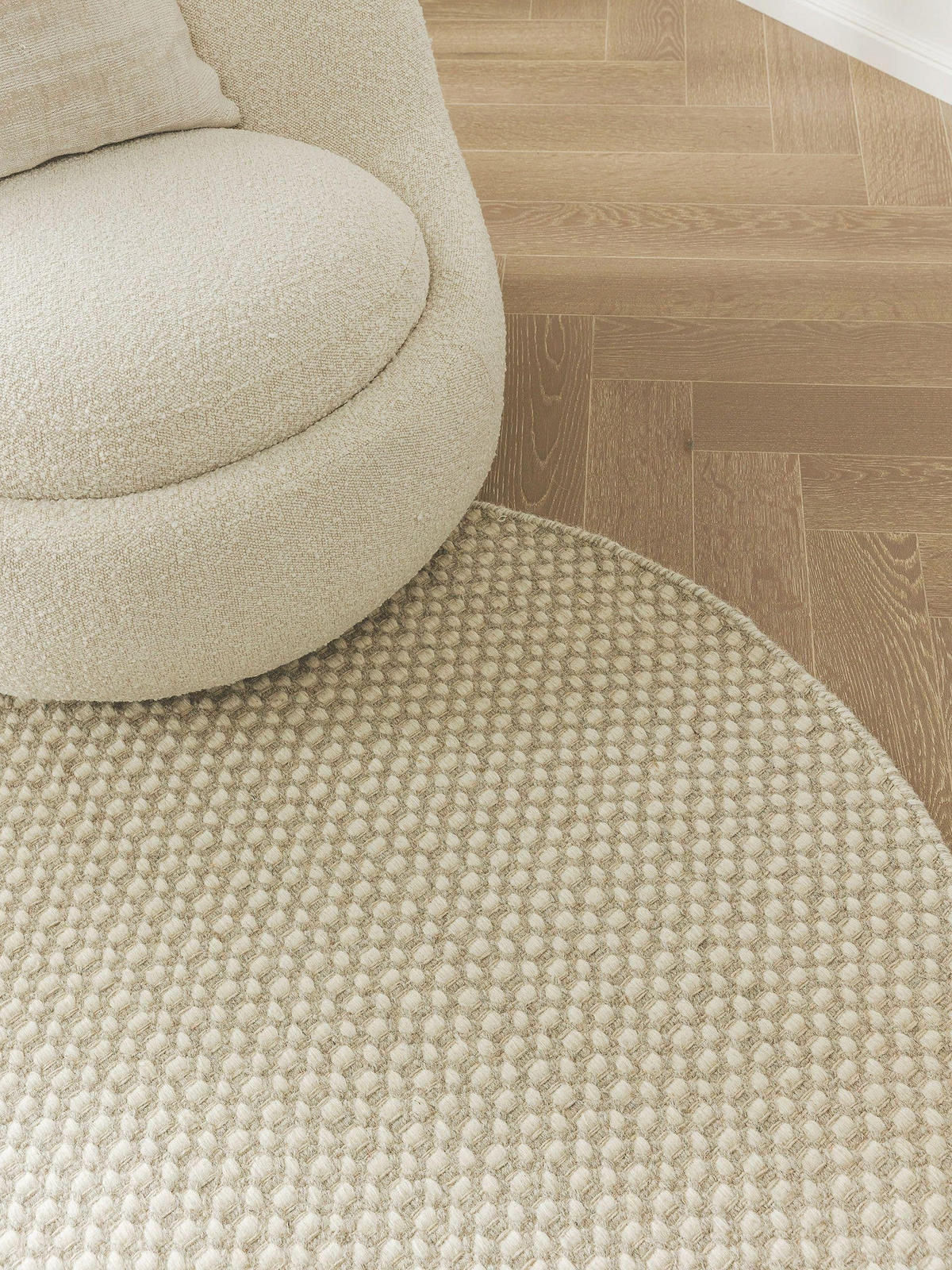 WOLLTEPPICH rund Hector Beige ø 150 cm rund - Beige, Textil (150/150cm) - benuta Finest