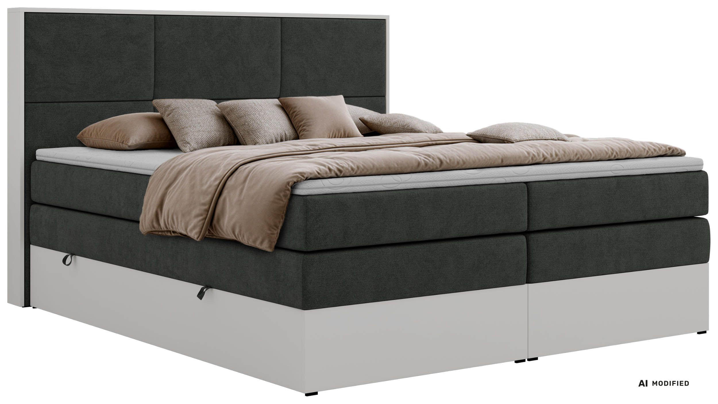 POSTEL BOXSPRING DELVIT KING 200/200 - Tmavě šedá Strukturovaná látka - Topper T25 - H4 - černá/tmavě šedá, textil/plast (200/200cm) - MKS