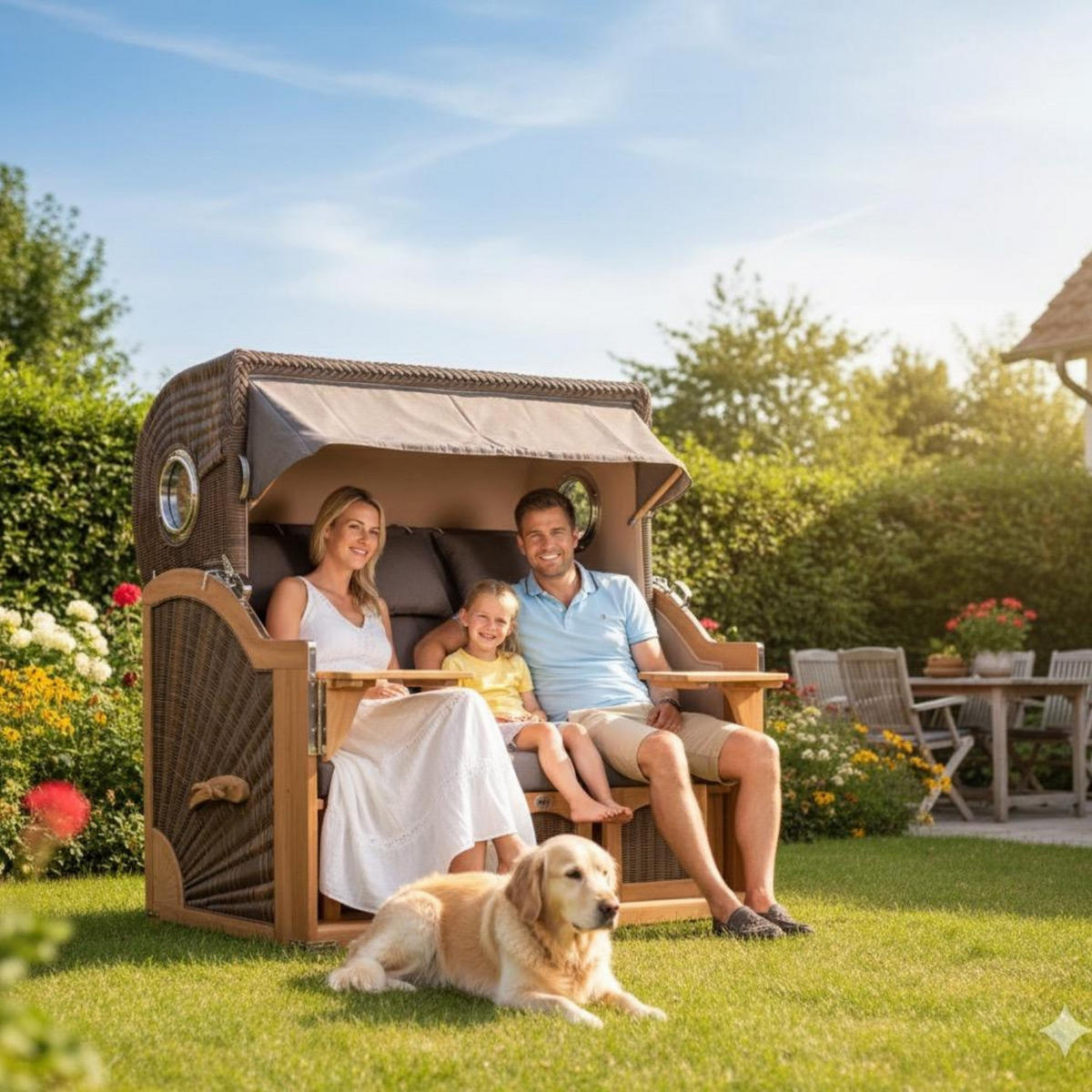 STRANDKORB XXL Düne Grande Teak PE Grey - Braun/Grau, Metall (170/170/95cm) - Mr. Deko