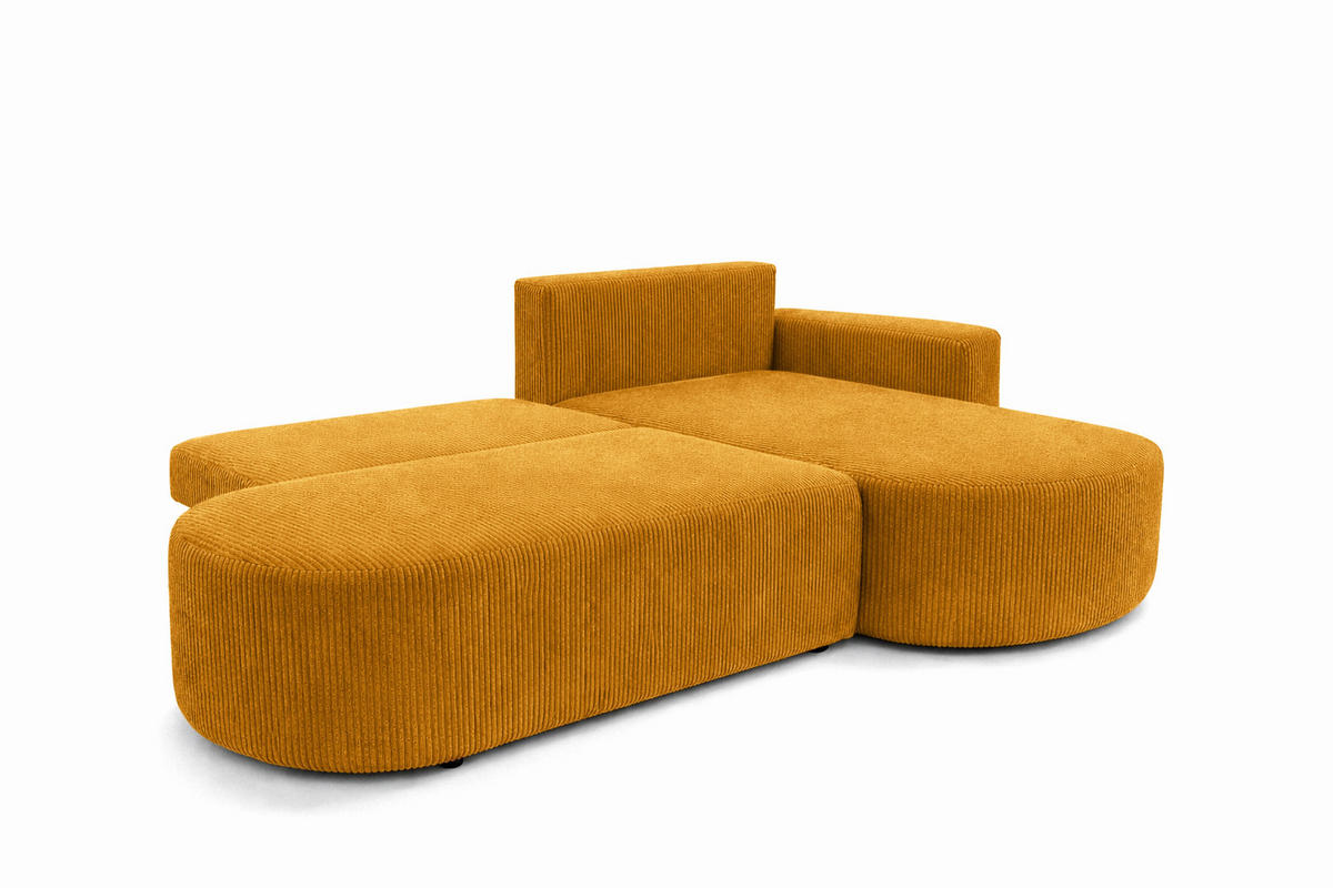ECKSOFA Mit Schlaffunktion Und Bettkasten, Cordstoff Poso, Senffarbe, Rechts, ROUND ONE OPEN XL - Gelb, Holz (262/175cm) - Kaiser Möbel