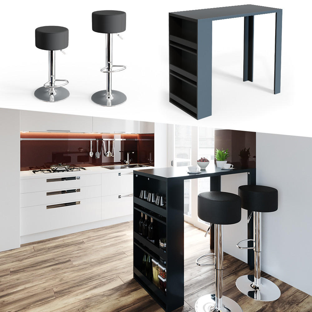 BARTISCH-SET Anthrazit 57 x 117 cm mit 2 Barhockern - Anthrazit, Holzwerkstoff (57/106/117cm) - Vicco