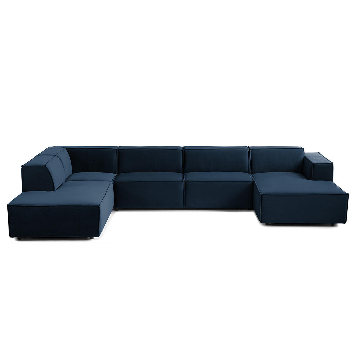 WOHNLANDSCHAFT mit Longchair & Ottomane - Schwarz/Dunkelblau, Kunststoff/Textil (369/70/234cm) - home24