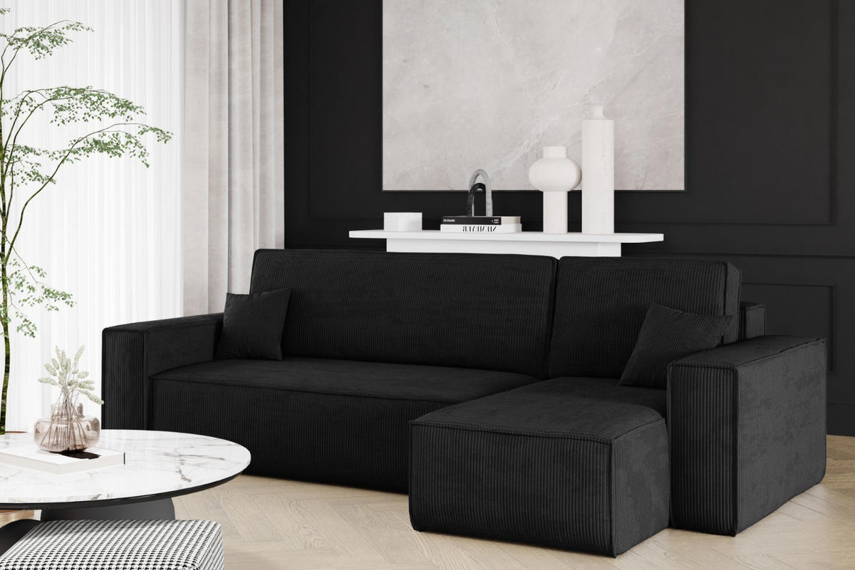ECKSOFA Mit Schlaffunktion Und Bettkasten BEST Stoff Poso Dicker Cord Schwarz Rechts - Schwarz, Holz/Textil (244/142cm) - Kaiser Möbel