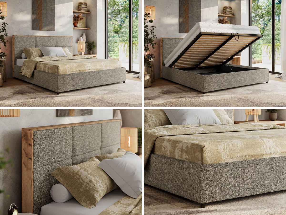 POLSTERBETT LERIO CLASSIC 160/200 - Grau Strukture - Schaum-Matratze - Grau, Textil (160/200cm) - MKS