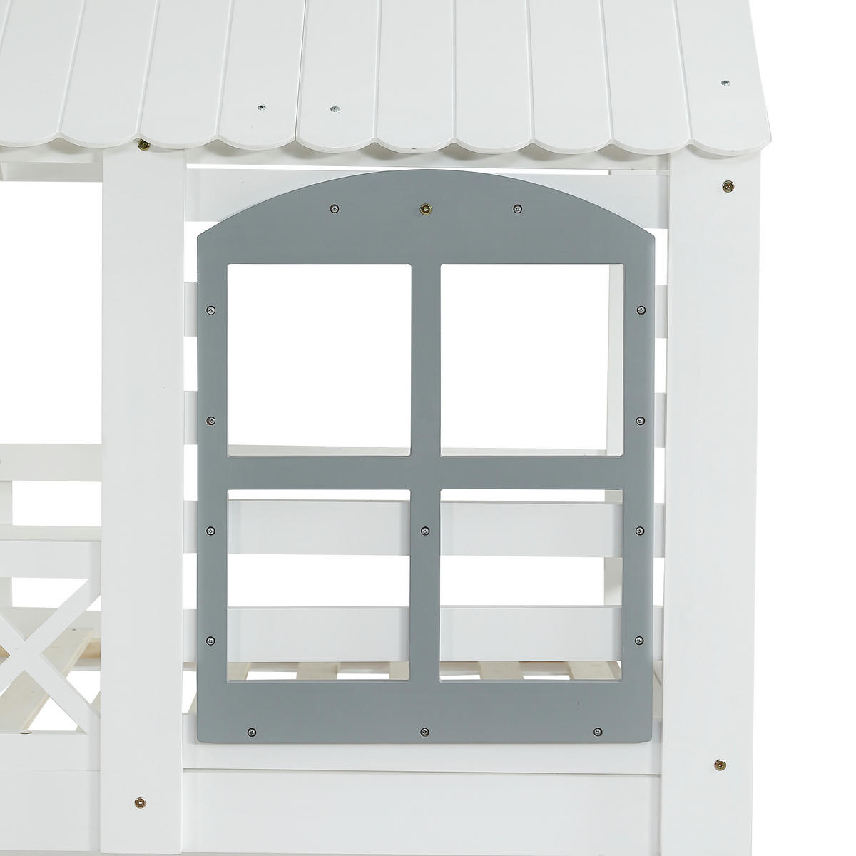ETAGENBETT 90/200 cm in Weiß & Grau Kinderbett mit 3 Schränken und Dachfenster - Weiß, Holz (90/200cm) - STILVORA