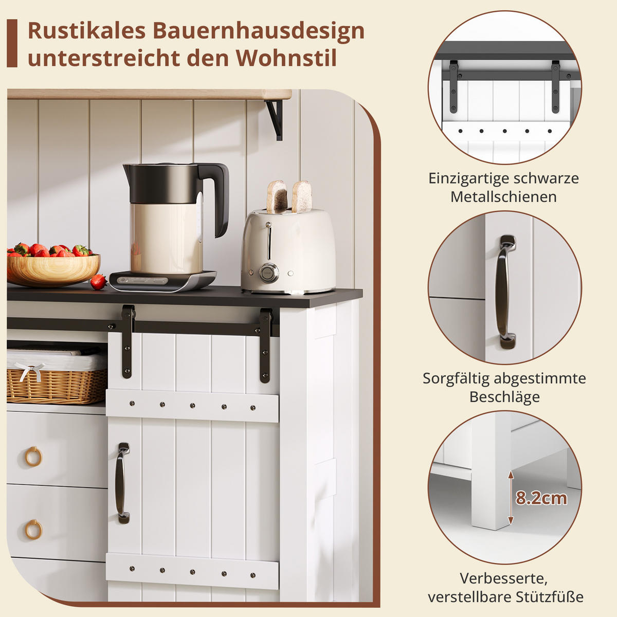 SIDEBOARD mit Schiebetüren und 3 Schubladen 120 cm MDF Weiß - Weiß, Holzwerkstoff (120/80/40cm) - Meubliv