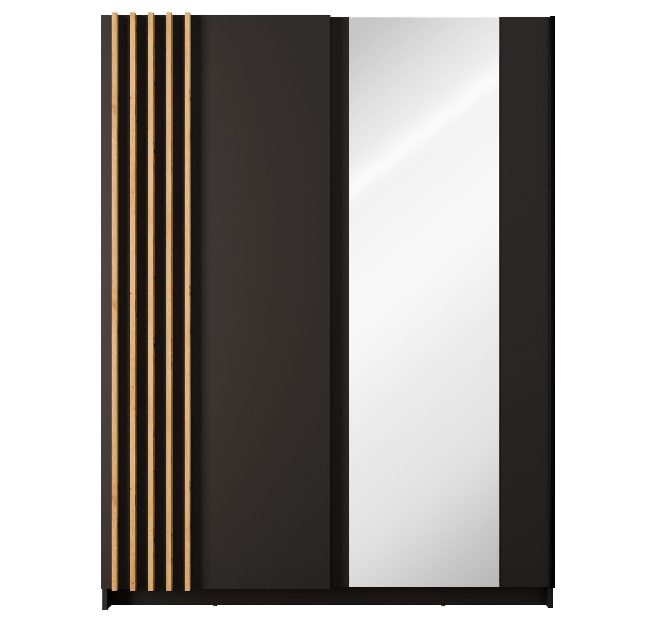KLEIDERSCHRANK Beralto Schwarz 150/198,5/63,5 cm – mit Spiegel und Lamellenfront - Schwarz, Holzwerkstoff (150/198.5/63.5cm) - AX Living