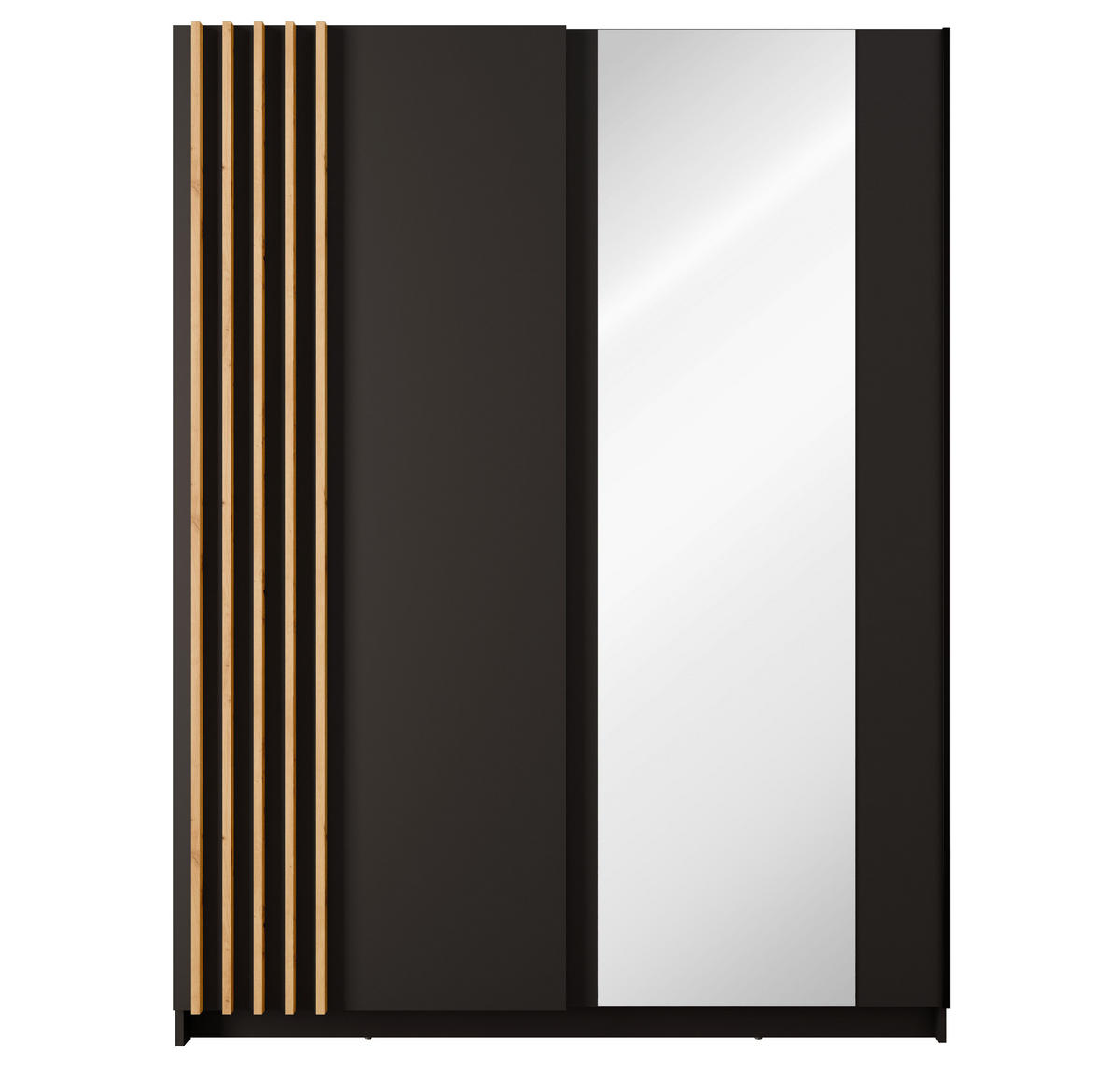 KLEIDERSCHRANK Beralto Schwarz 150/198,5/63,5 cm – mit Spiegel und Lamellenfront - Schwarz, Holzwerkstoff (150/198.5/63.5cm) - AX Living
