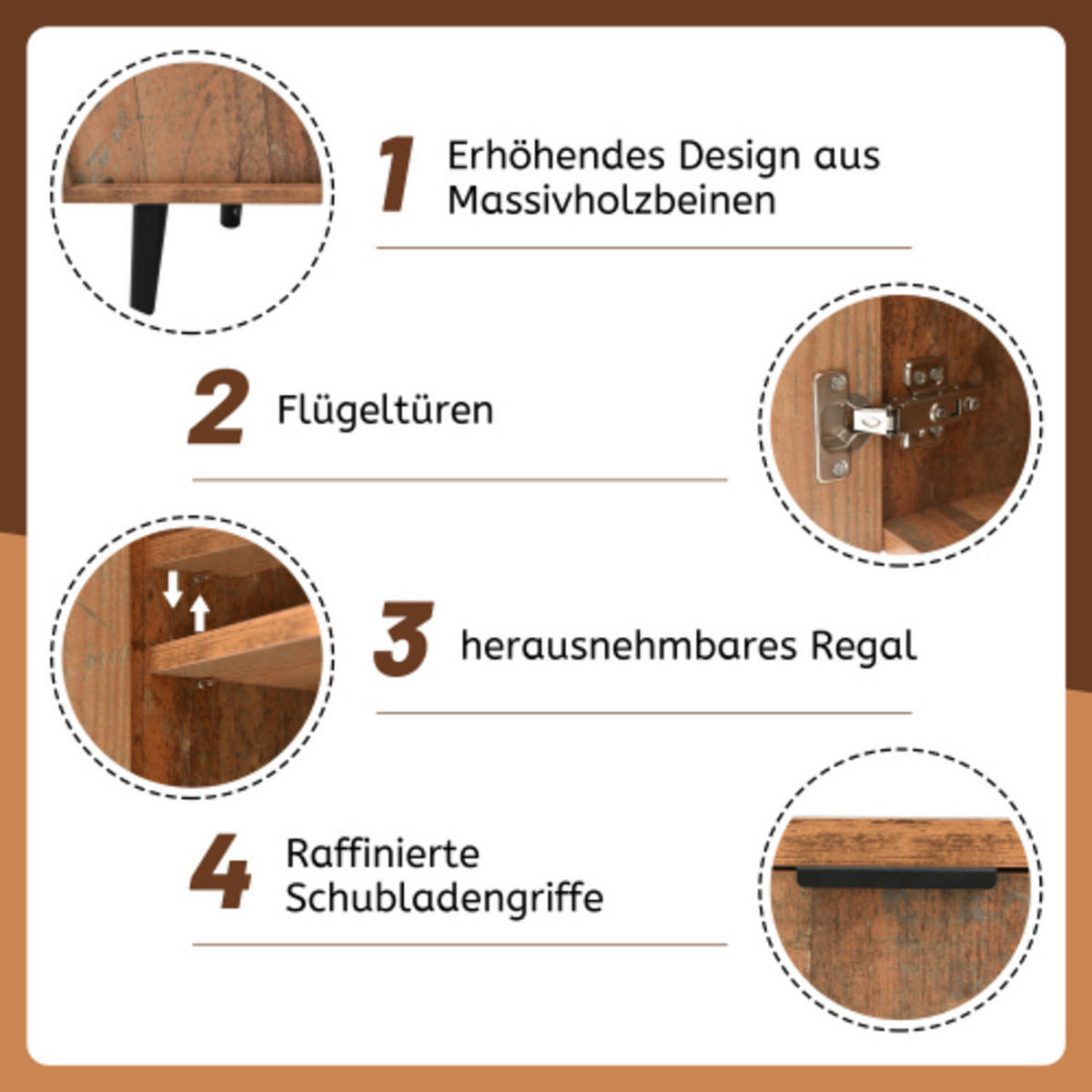 SIDEBOARD aus Spanplatte mit verstellbaren Regalen und großem Stauraum 140 × 35 × 70 cm - Braun, Holzwerkstoff (140/70/35cm) - Luhomfu