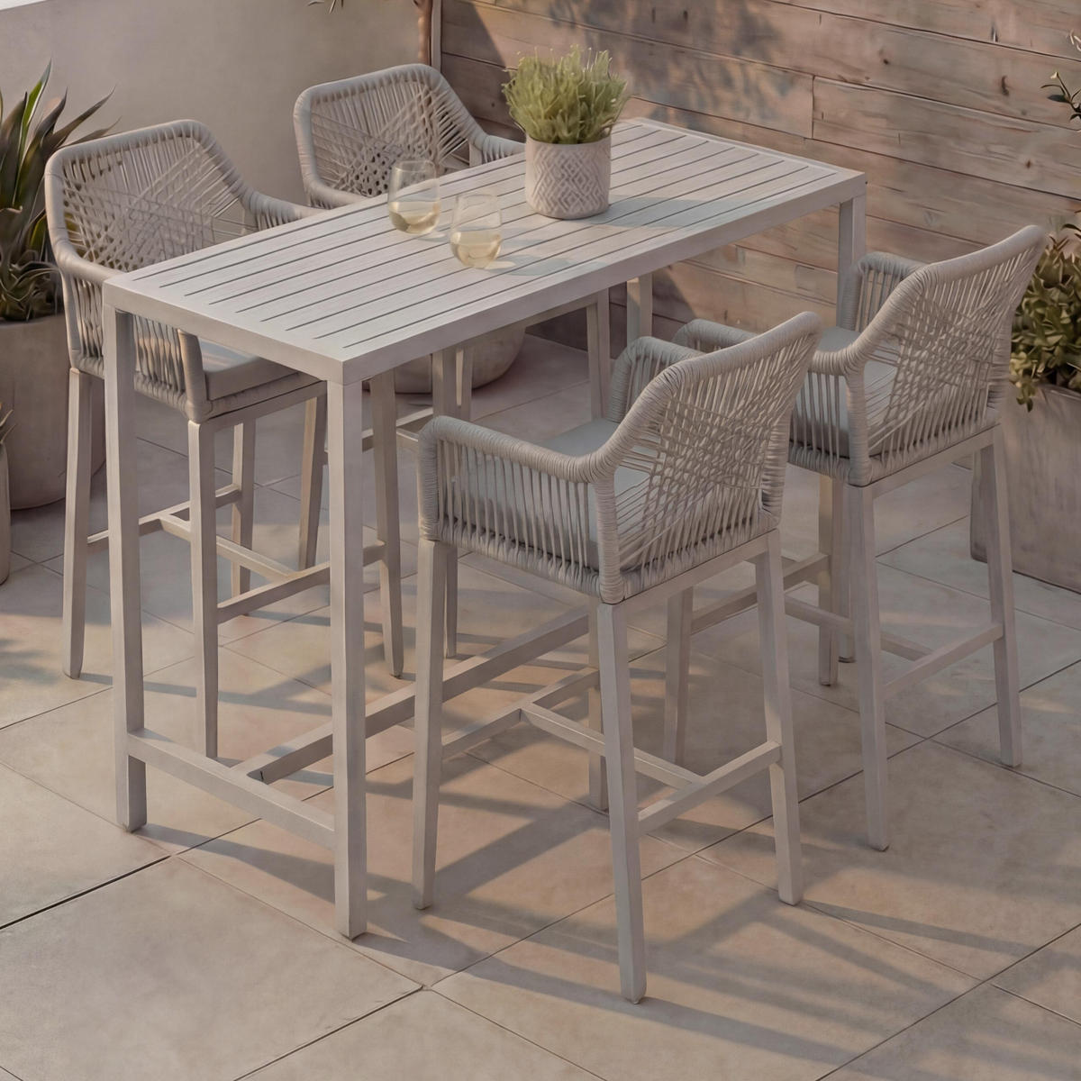 SET BARSKA MIZA + BARSKI STOLI kvadratni sivi komplet 5 kosov - siva, kovina (65/130/105cm) - MCW