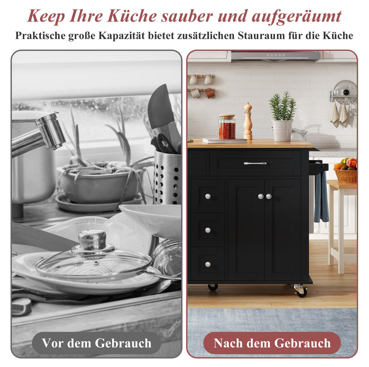 KÜCHENINSEL 140/40(65)/89 cm aus MDF mit ausklappbarer Arbeitsplatte Schwarz/Natur - Schwarz, Holzwerkstoff (140/89/65cm) - Modenvie