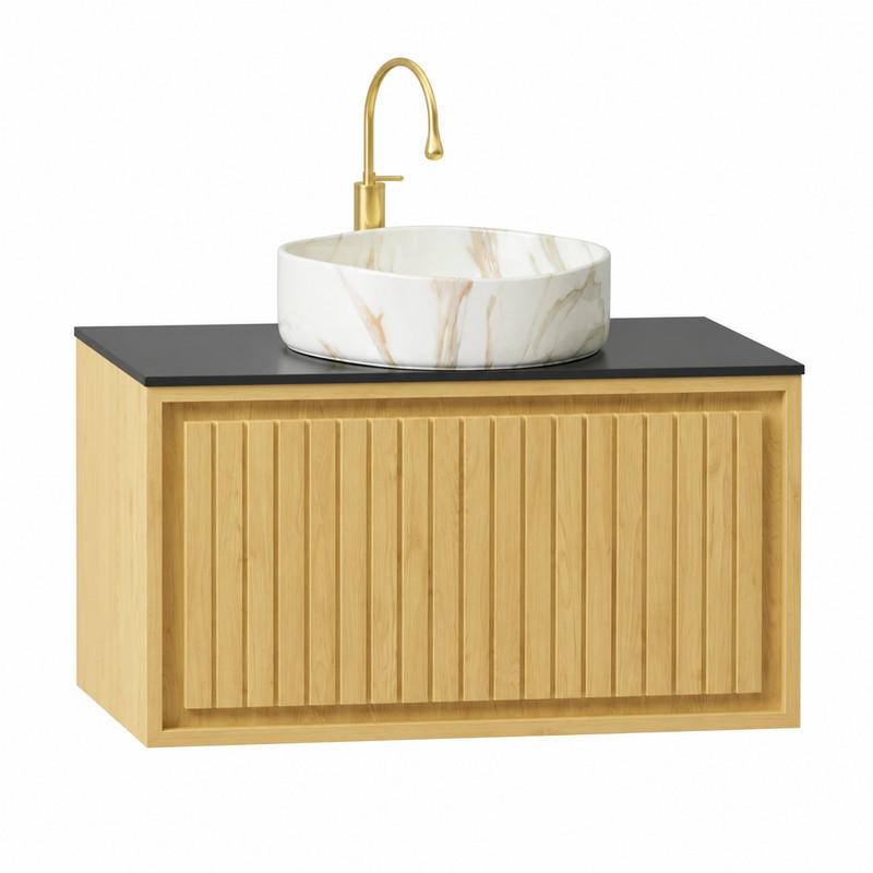 WASCHTISCHUNTERSCHRANK hängend mit Schublade Keramik und Sinterstein Golden Oak - Eichefarben, Holzwerkstoff (48/53.1/76cm) - Beauniv