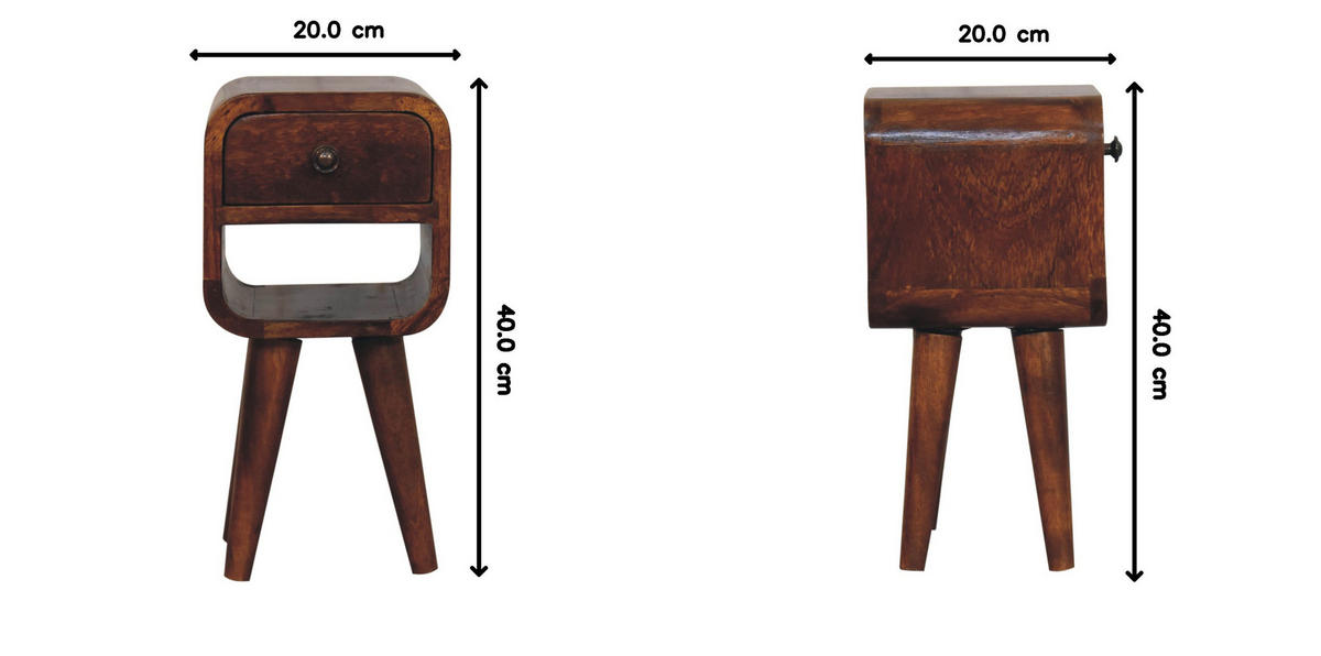 NACHTTISCH Extra Mini Curve Lower, 1 Schublade ,1 Offenes Regal, Braun - Messingfarben/Braun, Mangoholz/Holz (20/40/20cm) - Artisan Furniture
