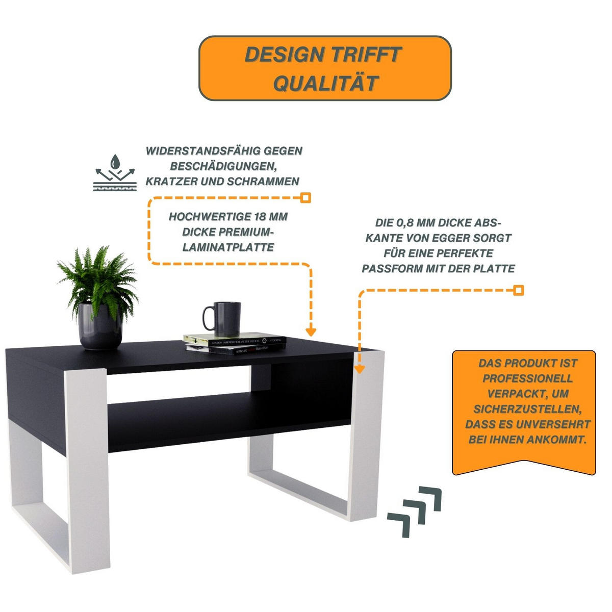 COUCHTISCH Karo92 92/45/53,6 - Schwarz/Weiß, Holzwerkstoff (54/92/45cm) - RAUMHIRSCH FURNITURE