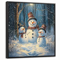 LEINWAND Bilder mit Rahmen - Schneemann - Schnee - Winter - Wald - 50x50 - Hellblau, Textil (50/50cm) - MuchoWow