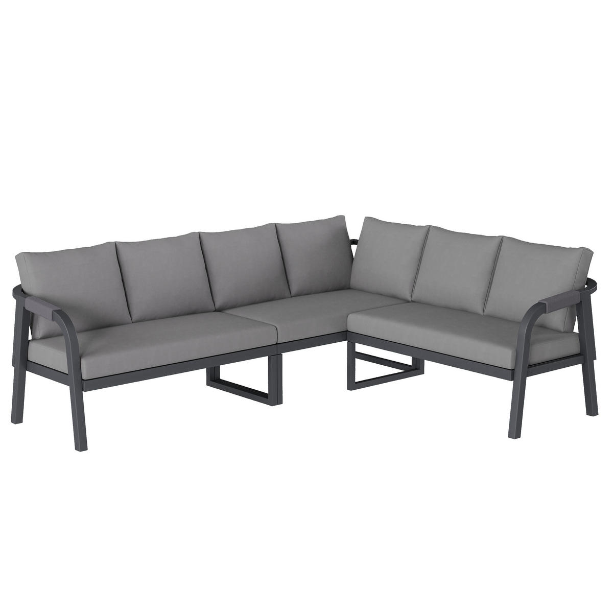 GARTEN-ESSGRUPPE 240/183/83 cm grau aus Stahl und Polyester mit Ecksofa und Glastisch - Grau, Metall - OKWISH