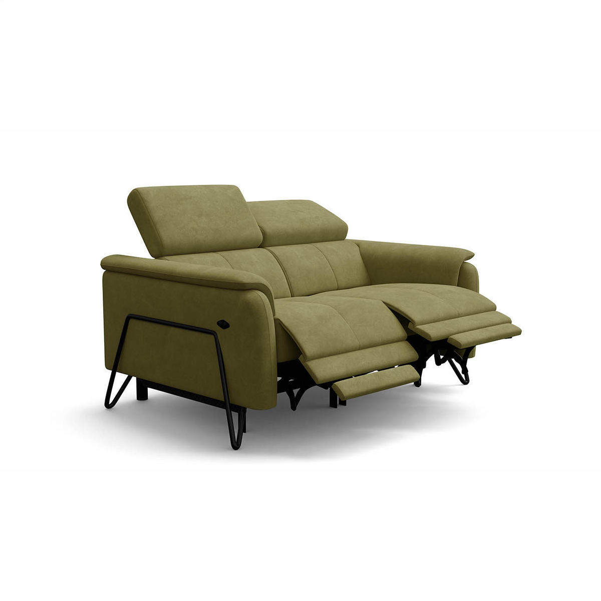 RELAXSOFA RODEN 2-Sitzer mit 2 Relax, olive, Veloursstoff - Grün, Holz/Textil (148/82/103cm) - Wozimo