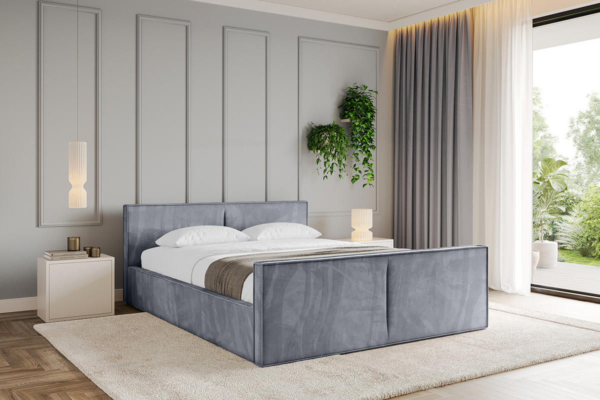 POLSTERBETT mit Bettkasten, Fußteil und Lattenrost, Boxbett mit Matratze H3/H4 - EMMI-Z-V1 180x200 Grau - Grau, Holzwerkstoff/Textil (180/200cm) - ALTDECOR