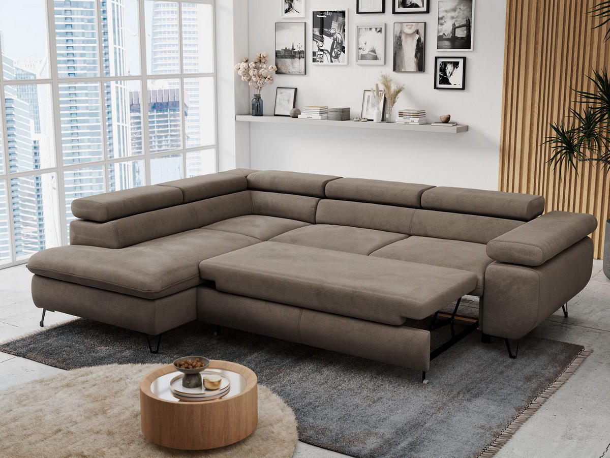 ECKSOFA PETER L Braun Velvet - Links Seite - Schwarz/Braun, Textil/Metall (208/273cm) - MKS