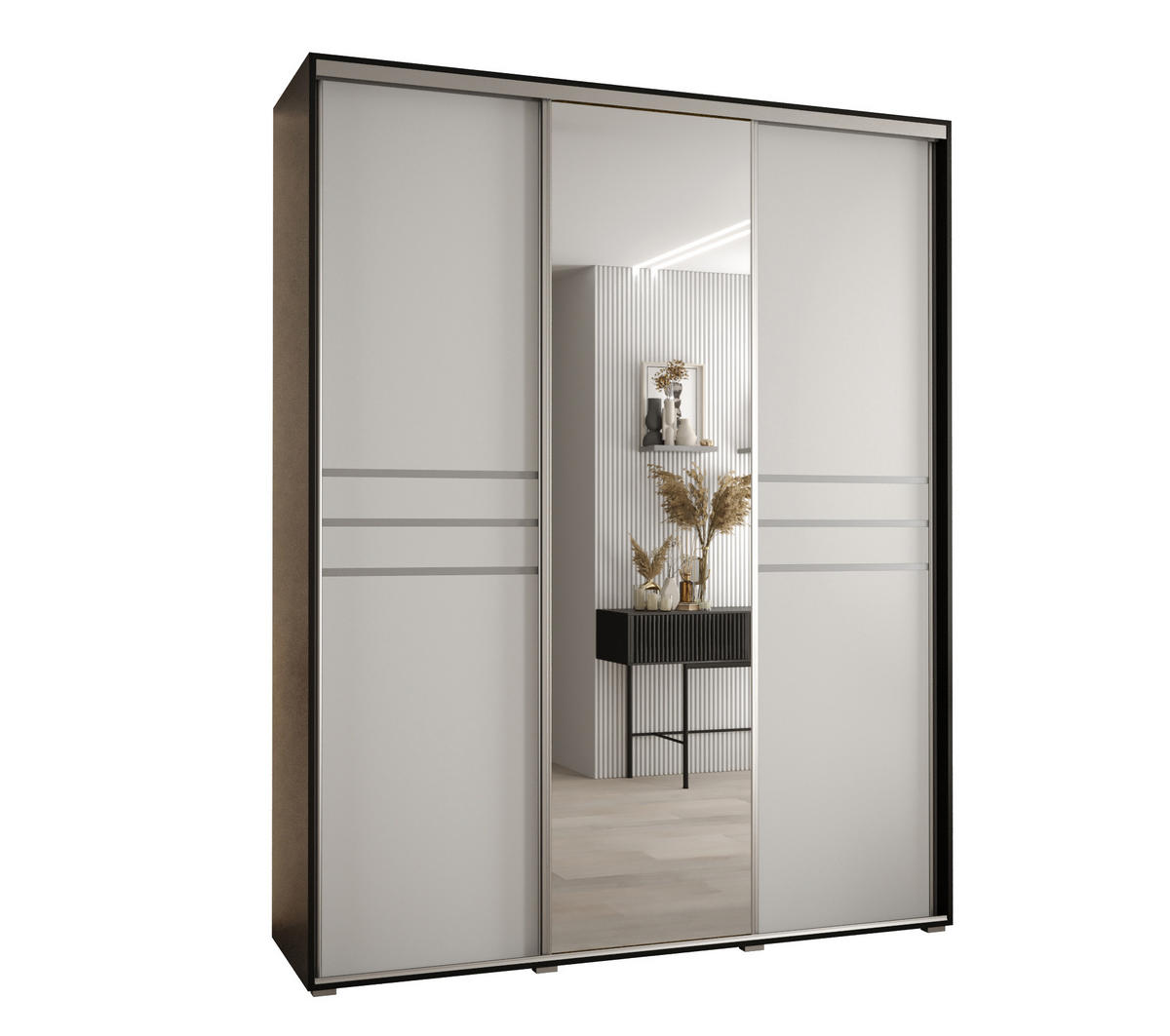SCHWEBETÜRENSCHRANK 235,2/190/60 3-türig - Silberfarben/Schwarz, Holz/Metall (190/235/60cm) - Abiks Möbel