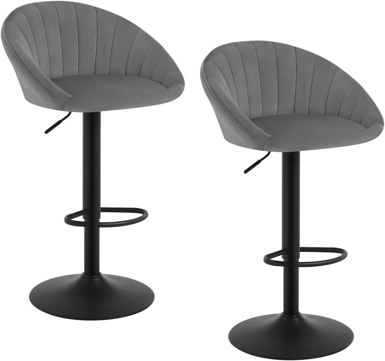 BARHOCKER 2er Set mit Rückenlehne, Samt, Dunkelgrau - Dunkelgrau/Schwarz, Textil/Metall (53/83/45cm) - Woltu
