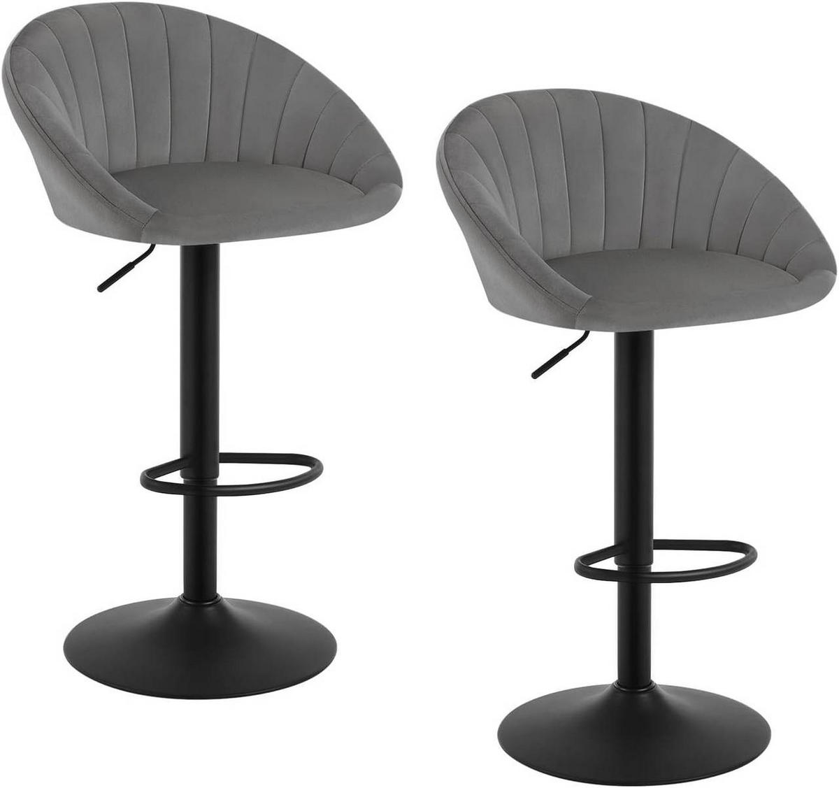 BARHOCKER 2er Set mit Rückenlehne, Samt, Dunkelgrau - Dunkelgrau/Schwarz, Textil/Metall (53/83/45cm) - Woltu