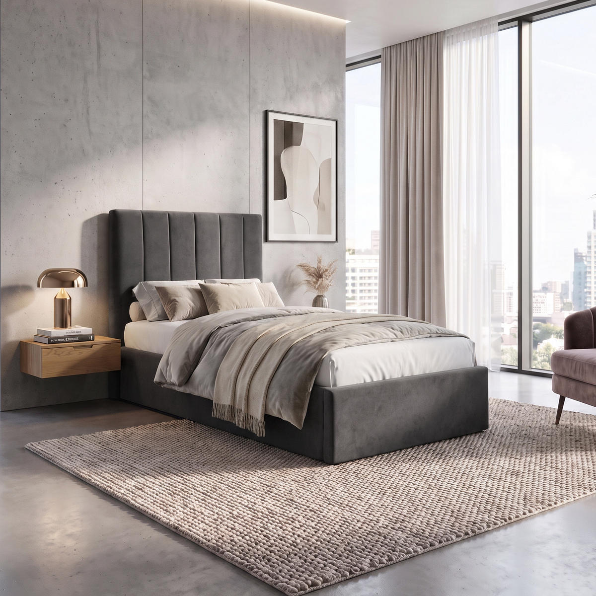 ČALOUNĚNÁ POSTEL Melvio, jednolůžko 90 × 200 cm s úložným prostorem a taštičkovou matrací 26 cm, tmavě šedá - tmavě šedá, textil (90/200cm) - Beautysofa