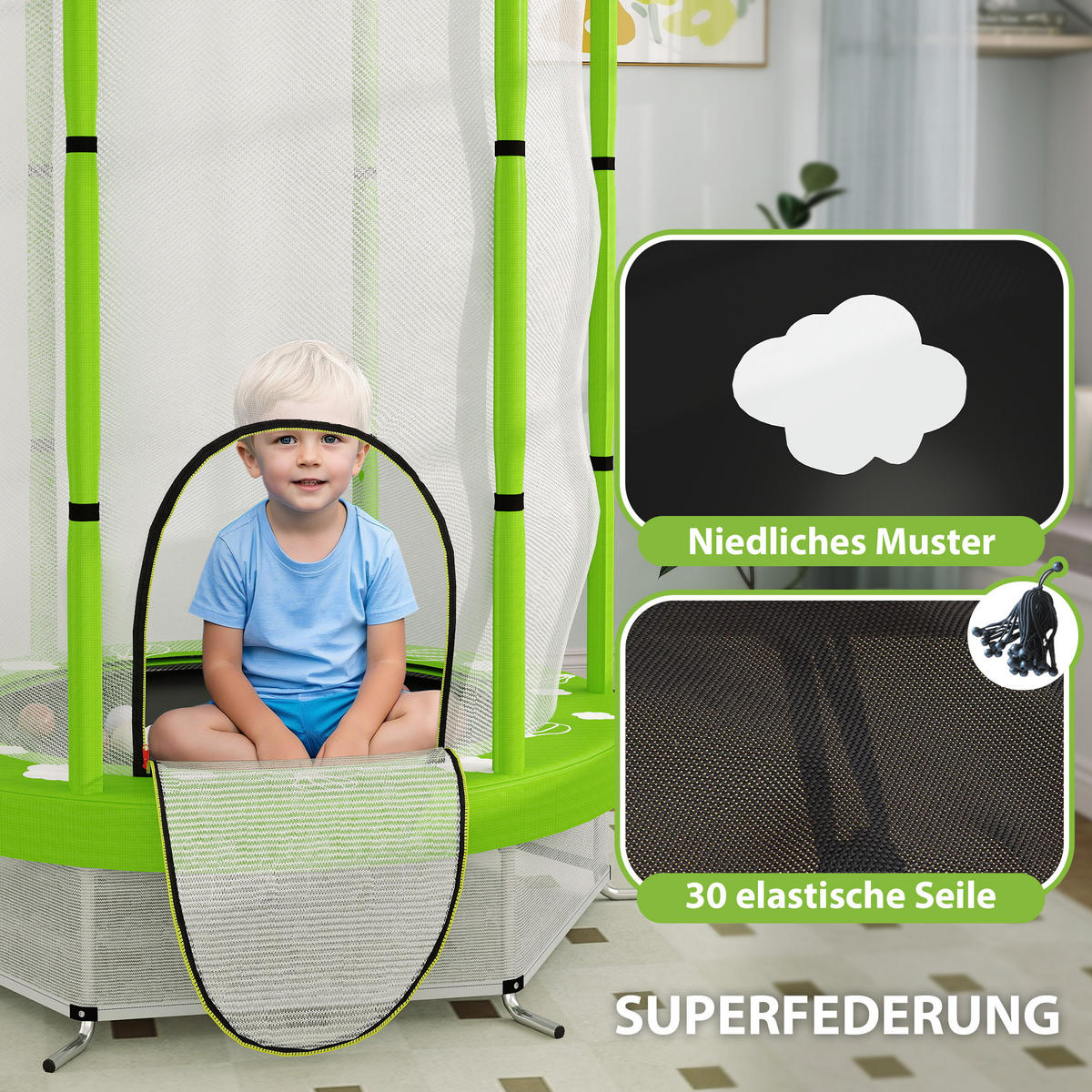 KINDER TRAMPOLIN, Grün, Stahl, Kunststoff - Grün, Metall (140/140cm) - AIYAPLAY