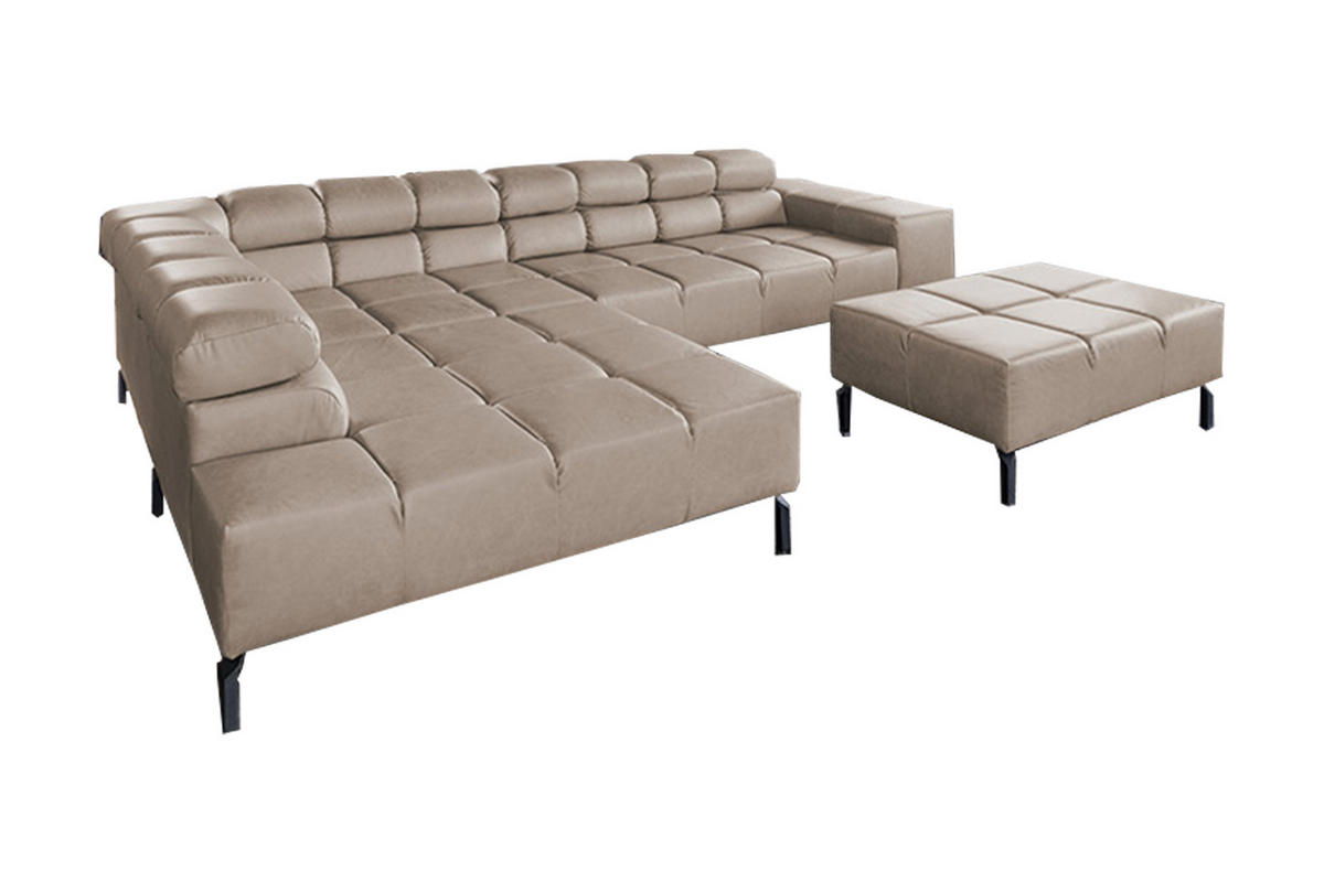 ECKSOFA NELSON Grau Leder Relaxfunktion - Schwarz/Grau, Leder/Metall (321/216cm) - KAWOLA