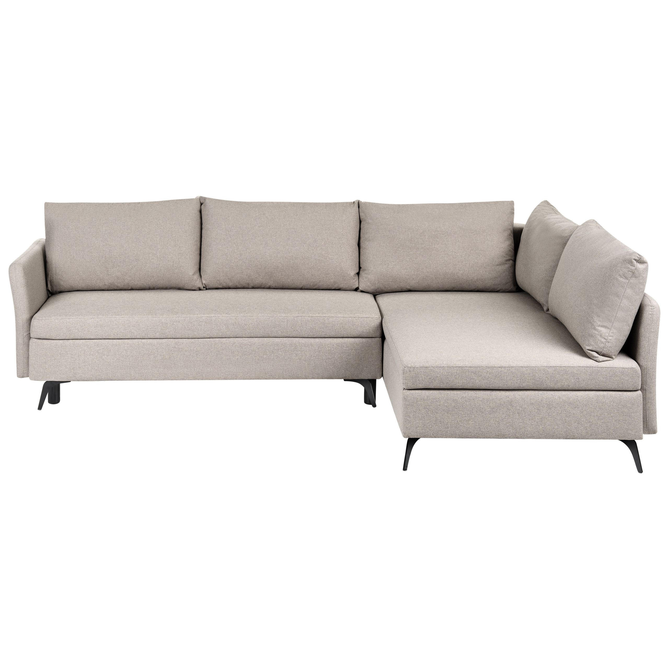 ECKSCHLAFSOFA 3-Sitzer Stoff Beige mit Stauraum linksseitig Koge - Beige, Textil (281/93cm) - Beliani