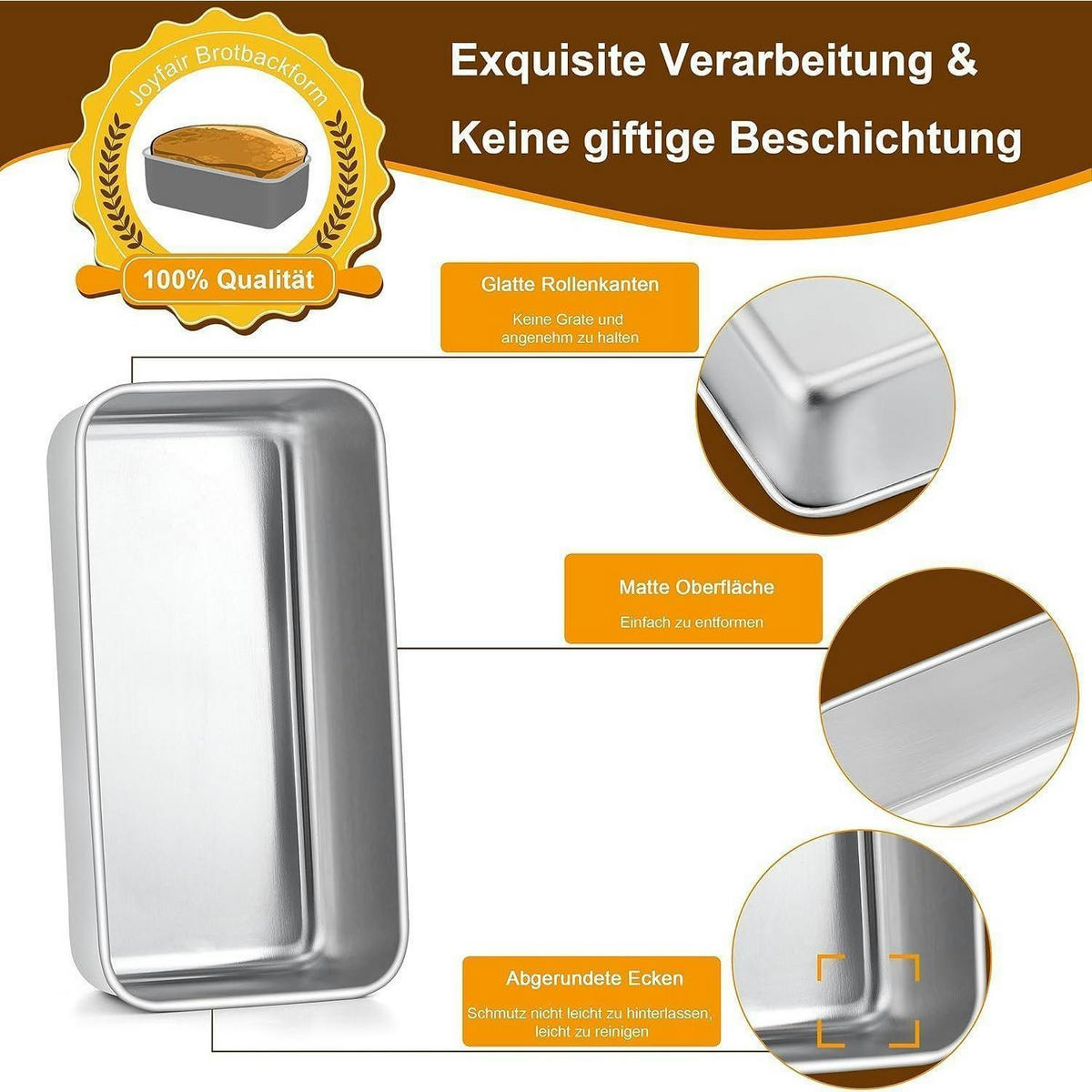 BROTBACKFORM 3er Set Edelstahl 23 x 12 x 6 cm - Silberfarben, Metall (23/6/12cm)