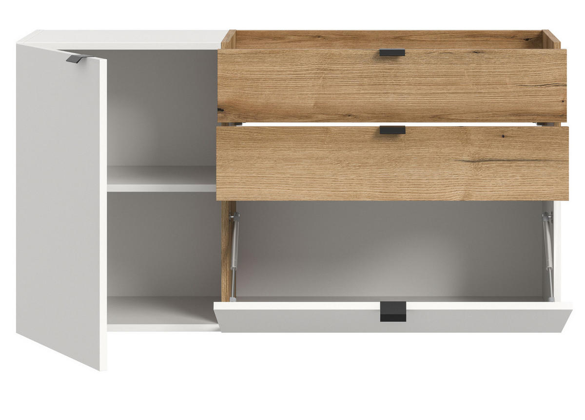 SCHUHSCHRANK weiß, Evoke Eiche 120 cm, Flur Kommode hängend mit Soft-Close - Eichefarben/Schwarz, Holzwerkstoff/Kunststoff (120/64/37cm) - Inn.Furn